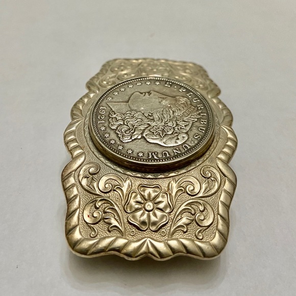 Antique 1921 Silver Morgan Dollar Coin Buckle 3.25in x 2.25in - Picture 3 of 10